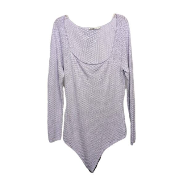 Abercrombie & Fitch Pointelle Square Neck Thong Bodysuit Women's XL Lavender NEW - Picture 1 of 15